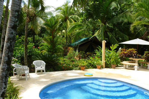 A tent set in the jungle of the Rafiki Beach Camp, a small bed and breakfast on the Central PAcific Coast of Costa Rica